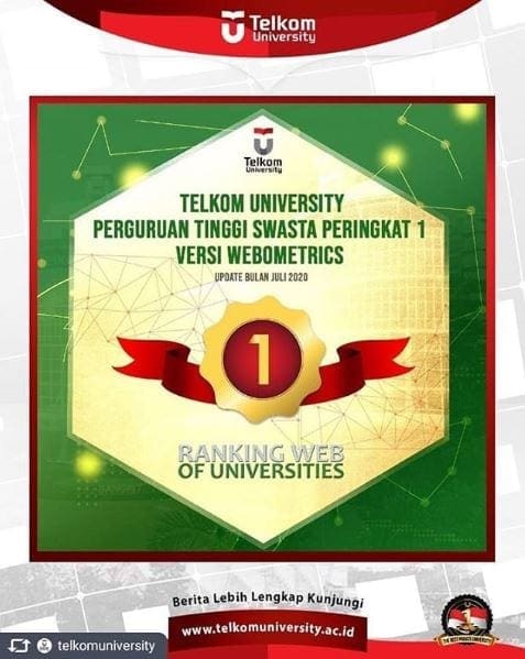 Telkom University meraih peringkat 1 Perguruan Tinggi Swasta (PTS) dan peringkat 5 nasional (dari seluruh Perguruan Tinggi baik PTN dan PTS) versi webometrics